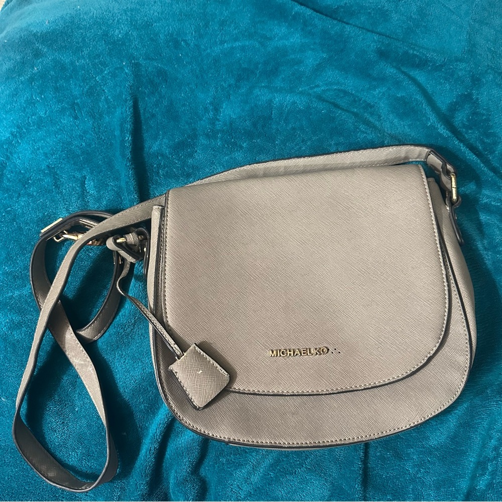Michael Kors Gray Saffiano Crossbody Bag with Adjustable Strap